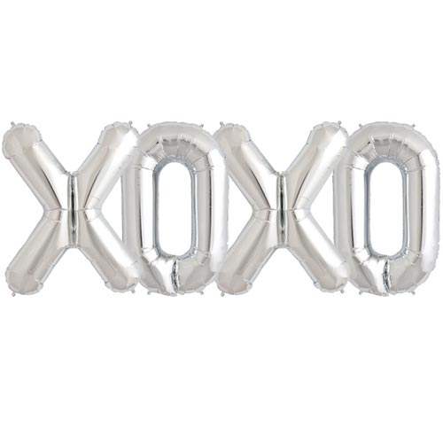Серебряный фольгированный воздушный шар XOXO  86 cm