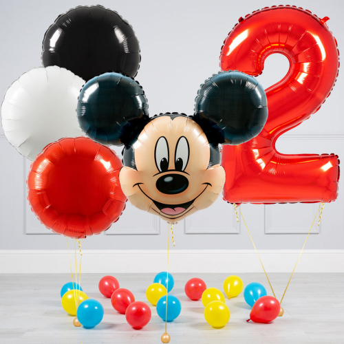 Hēlija balonu pušķis "Dzimšanas dienas Mikijs"