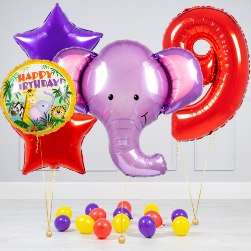 Hēlija balonu pušķis "Dzimšanas dienas Zilonis"