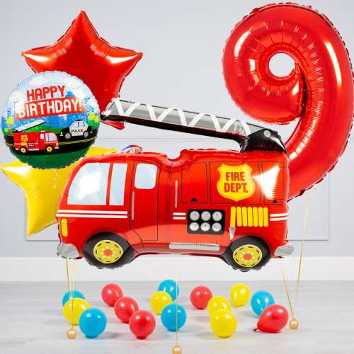 Hēlija balonu pušķis "Dzimšanas dienas Ugunsdzēsēji"