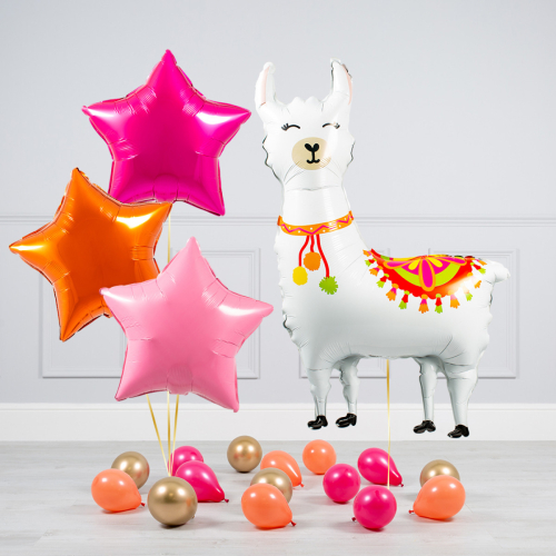 Hēlija balonu pušķis "Dzimšanas dienas Lama"