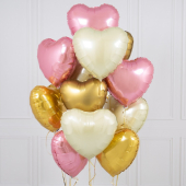 Упаковка из 14 розовых и золотых воздушных шаров в форме сердца