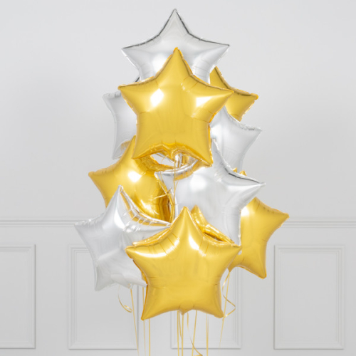 Упаковка из 14 золотых воздушных шаров в форме звёзд - (copy)