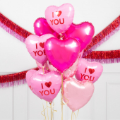 Упаковка из 14 розовых и золотых воздушных шаров в форме сердца