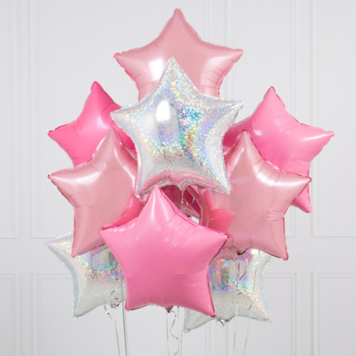 Упаковка из 14 розовых воздушных шаров в форме звёзд