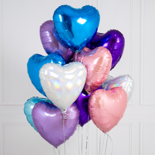 Упаковка из 14 разноцветных воздушных шаров в форме сердца