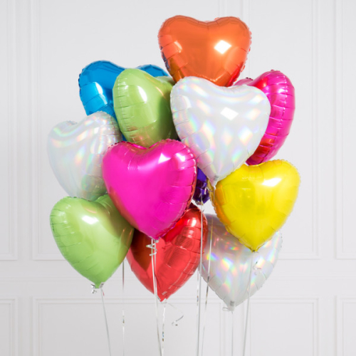 Упаковка из 14 разноцветных воздушных шаров в форме сердца