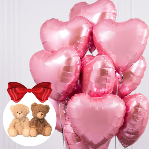 Упаковка из 14 розовых  воздушных шаров в форме сердца