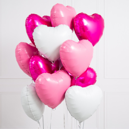 Iepakojums no 14 baltas un rozas krāsas folija siržu baloniem