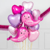 Дюжина с розовыми китами и сердечками из розовой фольги наполненными гелием