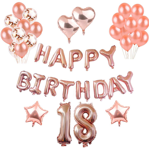 Dzimšans diena balonu komplekts rozā zelts 18 gadiem