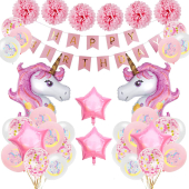 Dzimšans diena balonu komplekts rozā vienradzis