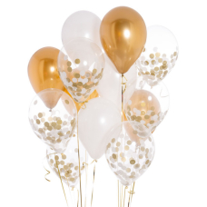 Iepakojums ar 14 zelta un baltiem konfeti baloniem