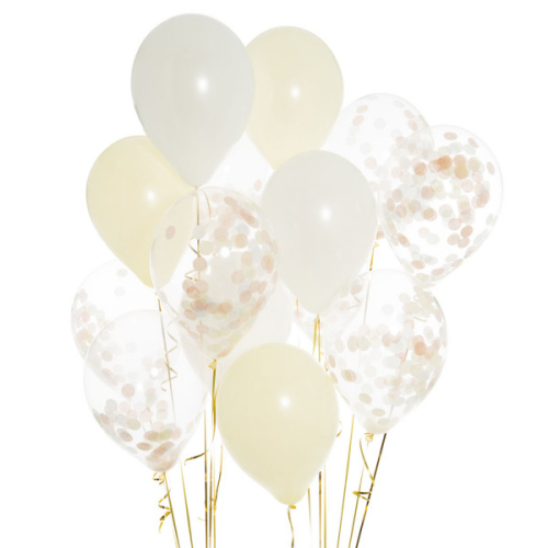 Iepakojums ar 14 eleganti baltiem konfeti baloniem