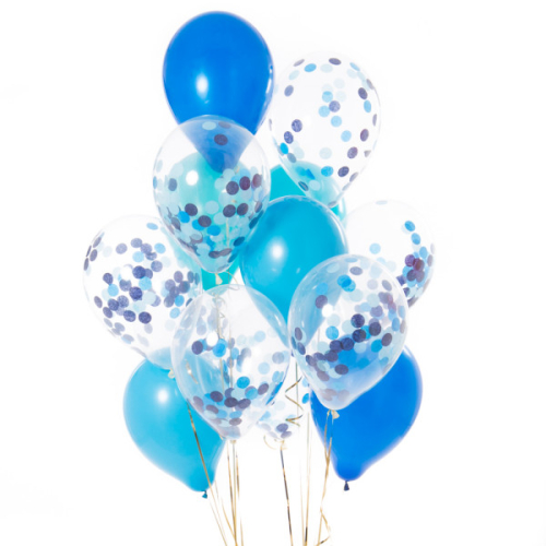 Iepakojums ar 14 pāva zilā konfeti baloniem