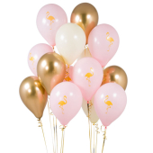 Iepakojums ar 14 ballīšu baloniem Flamingo And Chrome