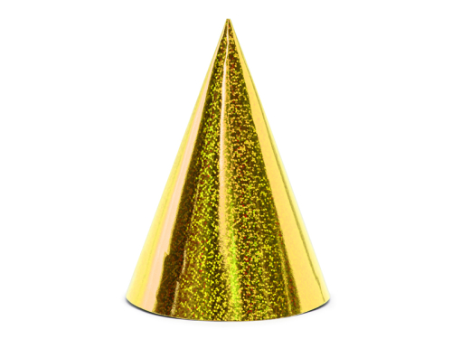 Hologrāfiskas ballīšu cepures, zelta, 16 cm (1 gab. / 6 gab.)