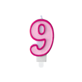 Birthday candle Number 9, pink, 7cm