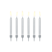 Свечи на день рождения, однотонные, серебро, 6см (1 шт. / 6 шт.)