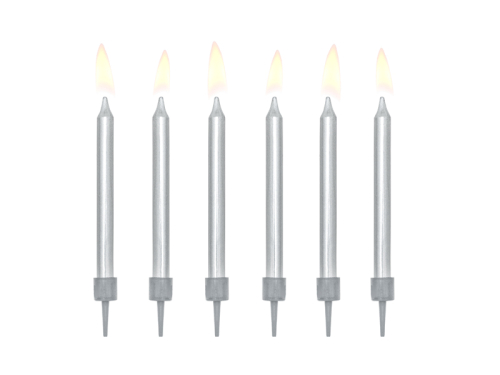 Свечи на день рождения, однотонные, серебро, 6см (1 шт. / 6 шт.)