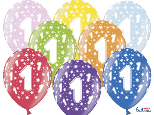 Balloons 30cm, 1st Birthday, Metallic Mix (1 pkt / 50 pc.)