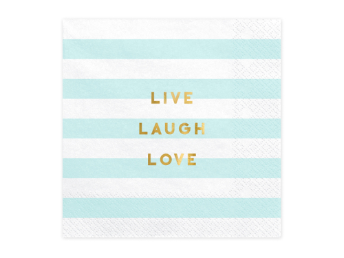 Yummy salvetes - Live Laugh Love, gaiši zils, 33x33cm (1 gab. / 20 gab.)