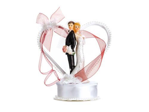 Cake Topper Newly-weds, white and deep red, 15cm