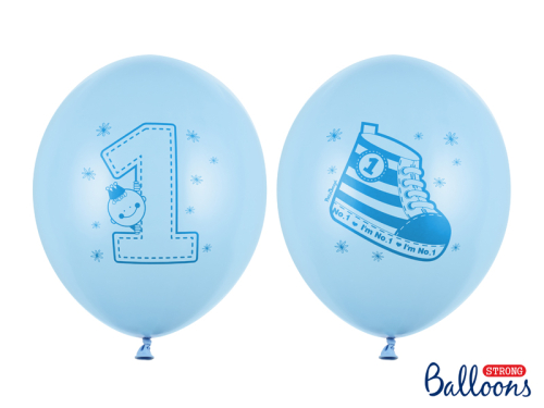 Balloons 30cm, Sneaker - Number 1, Pastel Blue (1 pkt / 6 pc.)
