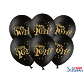 Balloons 30cm, Happy 2021!, Pastel Black (1 pkt / 6 pc.)
