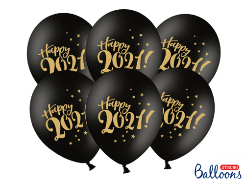 Balloons 30cm, Happy 2021!, Pastel Black (1 pkt / 6 pc.)