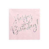 Salvetes, daudz laimes dzimšanas dienā, gaiši rozā, 33x33cm (1 gab. / 20 gab.)
