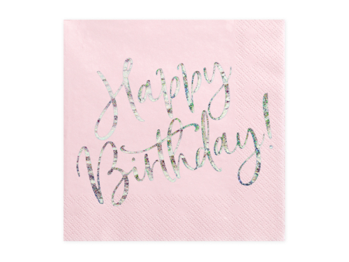 Салфетки Happy Birthday, светло-розовые, 33x33см (1 упаковка / 20 шт.)