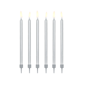 Свечи на день рождения, однотонные, серебряные, 12,5см (1 шт. / 12 шт.)