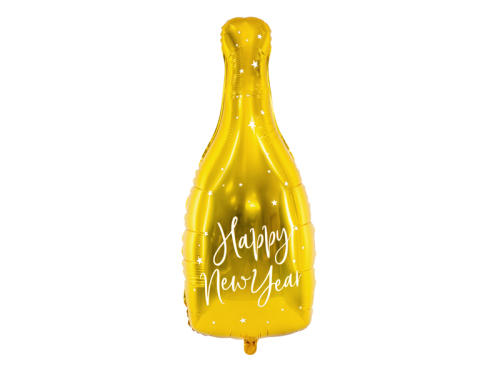 Folija balona pudele - laimīgs Jaunais gads, 32x82cm, zelta