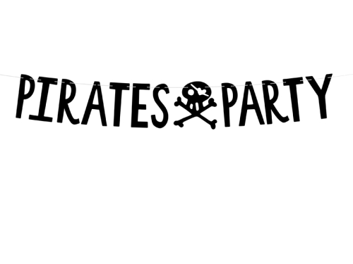 Banner Pirates Party, melns, 14x100cm