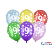 Balloons 30cm, 9th Birthday, Metallic Mix (1 pkt / 6 pc.)