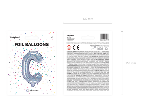 Folija balona burts "C", 35 cm, hologrāfisks