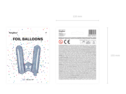 Folija balona burts &quot;W&quot;, 35 cm, hologrāfisks
