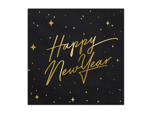 Салфетки Happy New Year, черные, 33x33см (1 упаковка / 20 шт.) Салфетки Happy New Year, черные, 33x33см (1 упаковка / 20 шт.)