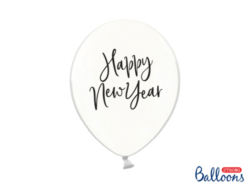 Balloons 30cm, Happy New Year, Crystal Clear (1 pkt / 6 pc.)