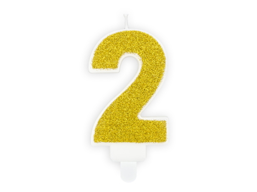 Birthday candle Number 2, gold, 7cm