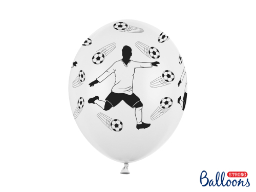 Balloons 30cm, Footballer and balls, Pastel Pure White (1 pkt / 6 pc.)
