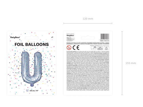 Folija balona burts &quot;U&quot;, 35 cm, hologrāfisks