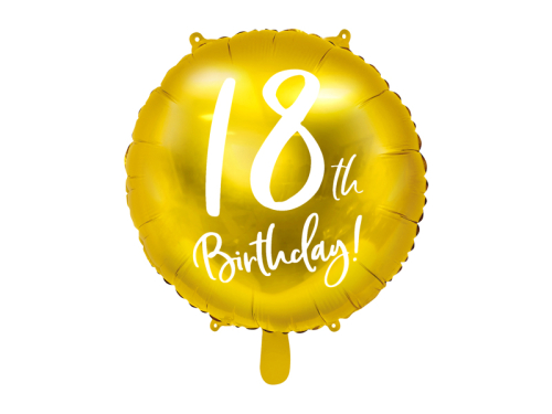 Folija balons 18. dzimšanas diena, zelts, 45 cm