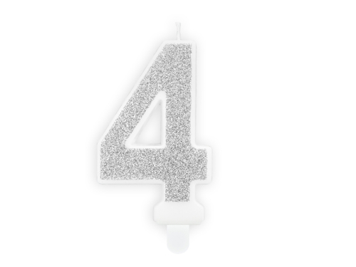 Birthday candle Number 4, silver, 7cm Birthday candle Number 4, silver, 7cm