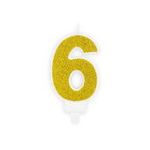 Birthday candle Number 6, gold, 7cm