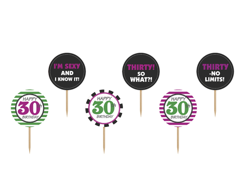 Cupcake toppers Thirty, mix, 9,2 m (1 gab. / 6 gab.)