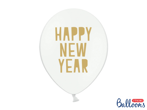Balloons 30 cm, Happy New Year, Pastel Pure White (1 pkt / 50 pc.)