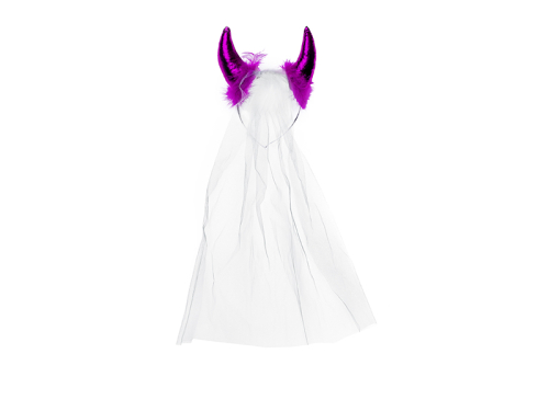 Headband Devil with fur and a veil, pink