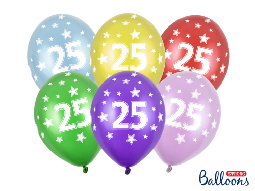 Balloons 30cm, 25th Birthday, Metallic Mix (1 pkt / 6 pc.)